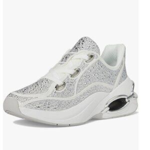 MICHAEL Michael Kors Toni Embellished Linen Blend Trainer -Optical White -Size 7